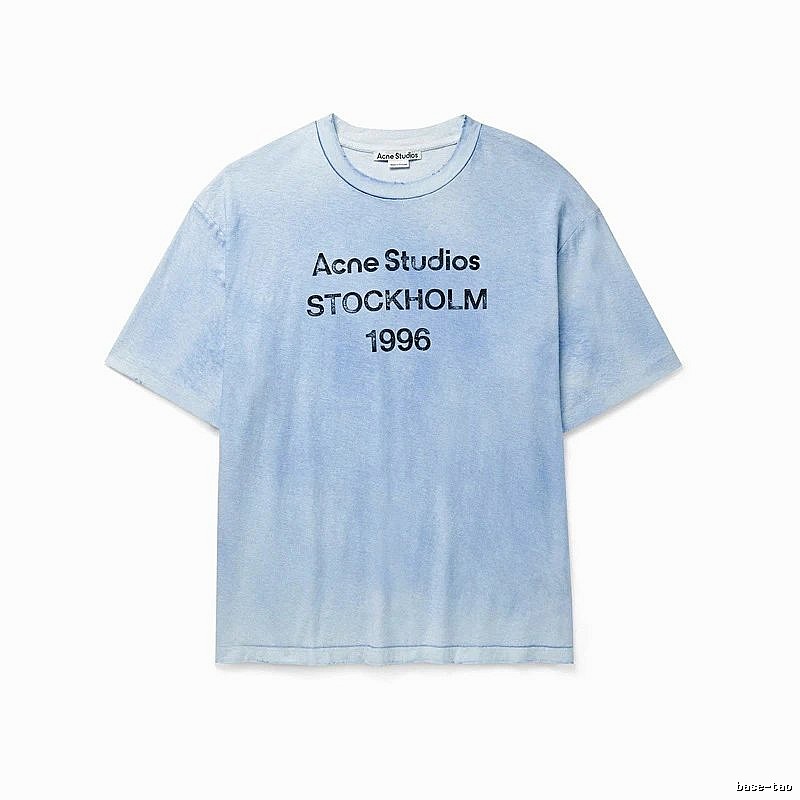 Acne Studios 2090-80 Deep Blue Style Ac908046 Stockholm Logo T-Shirt Casual Layering