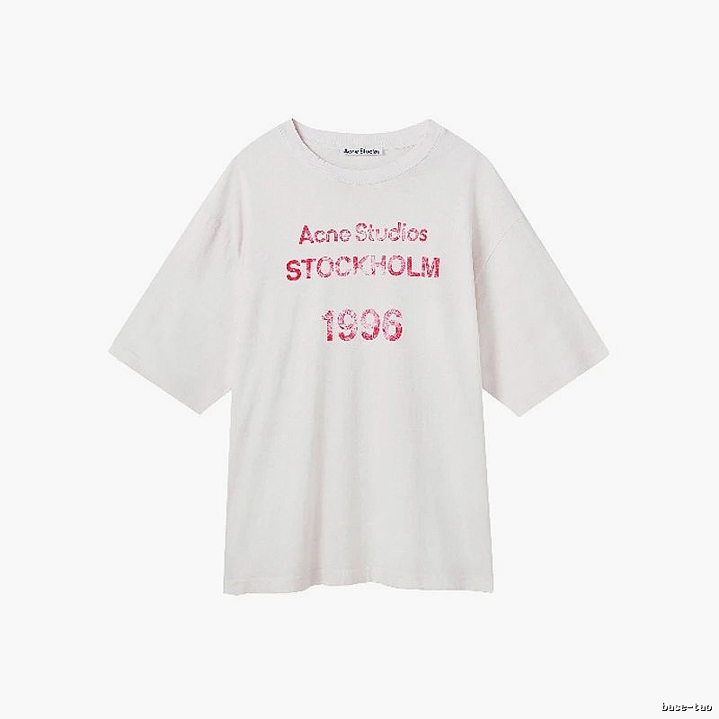 Acne Studios 2090-80 White Pink Lettering Style Ac908046 Stockholm Logo T-Shirt Resort Wear