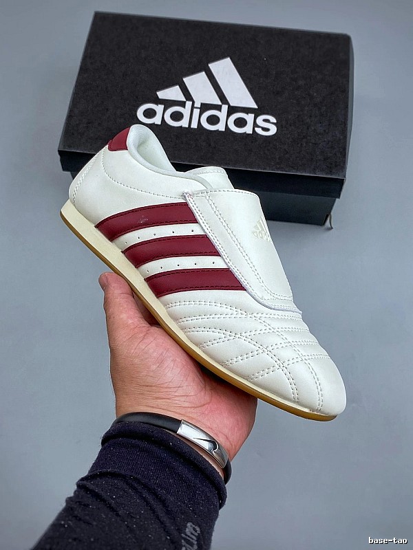 Adidas Low-Profile Sneakers, Textured Side Detail in White and Burgundy
