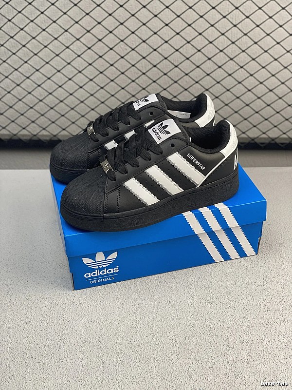 Adidas Shell-Toe Sneakers in Black and White, Finished with Retro Stripe Detail