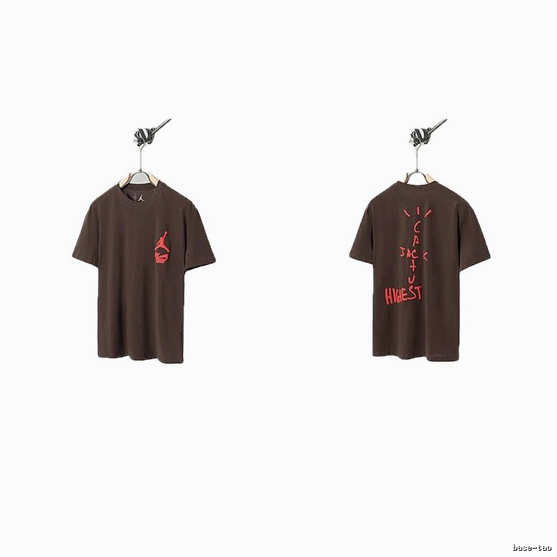AJ x Travis Scott Co-branded Street Style Brown Short-sleeve T-shirt