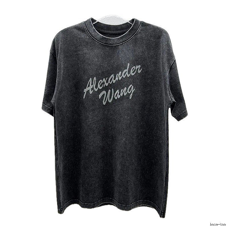 Alexander Wang Distressed Charcoal Gray Rhinestone-embellished Short Sleeve T-Shirt