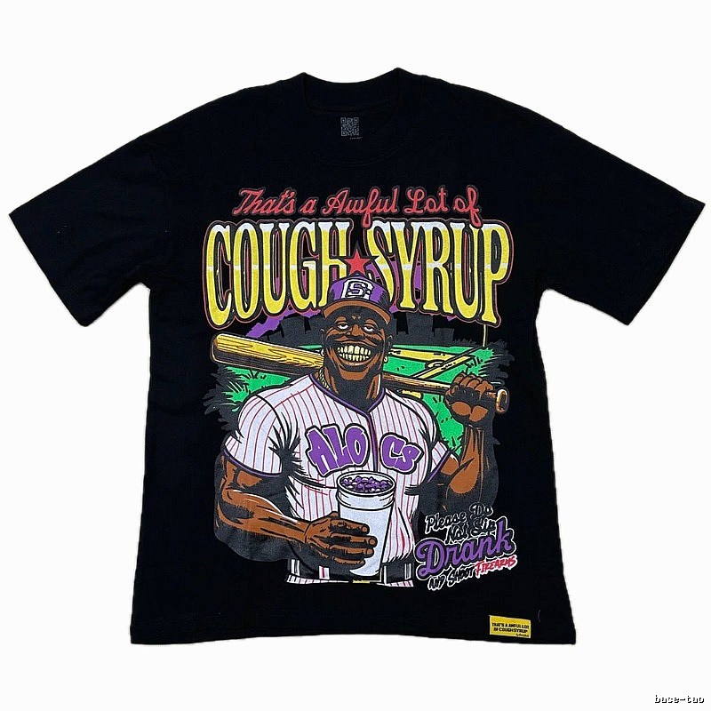 ALOCS American Retro Printed Black Short-sleeve T-shirt