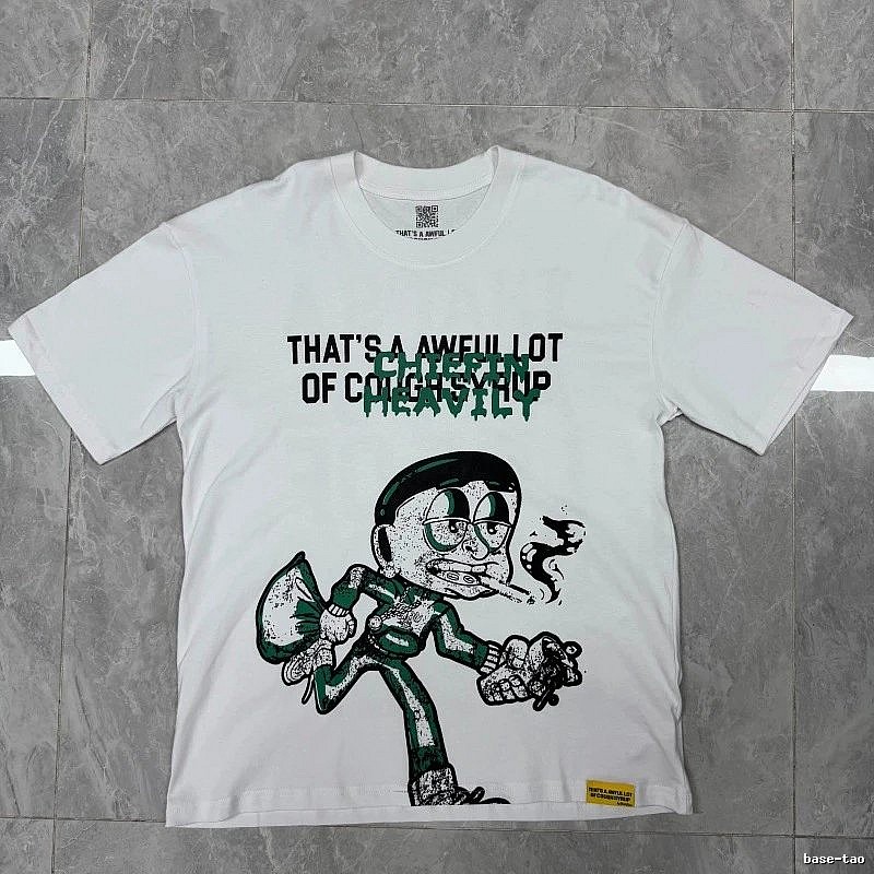 ALOCS Cartoon Print Street Style White T-Shirt