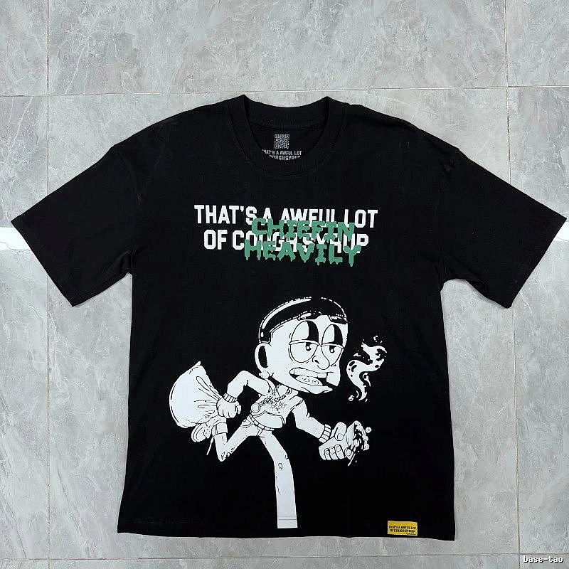American Street Style Streetwear Cartoon Print Black Short-sleeve T-shirt