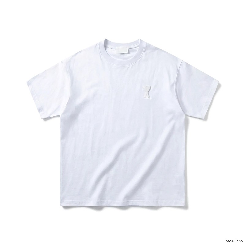 AMI Embroidered Minimalist Style White T-shirt
