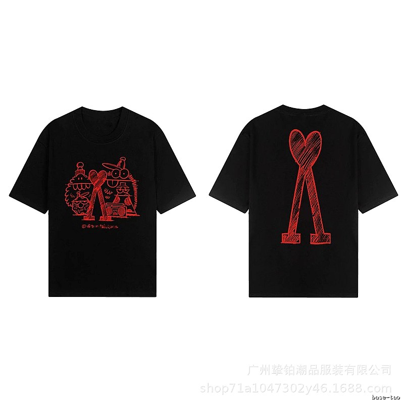 AMI red graffiti-style short-sleeve shirt