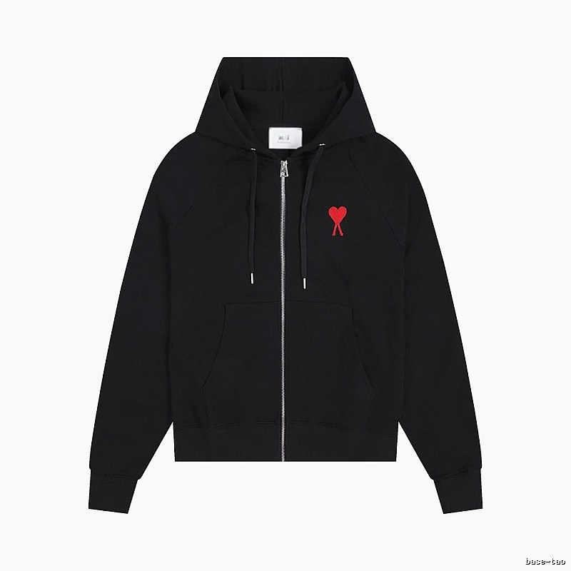 AMI Red Heart Embroidery Trendy Cool Black Sweatshirt