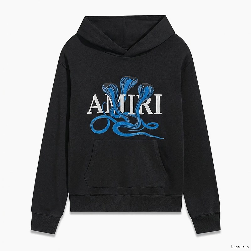 AMIRI black hoodie with snake - pattern printing
