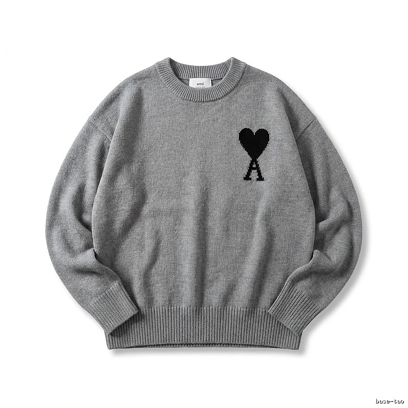 AMIRI Grey Knitted Sweater with Heart Pattern