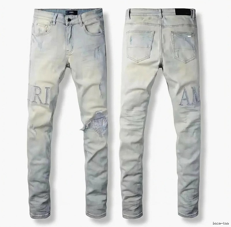 AMIRI Ripped Trendy Brand Light Gray Jeans