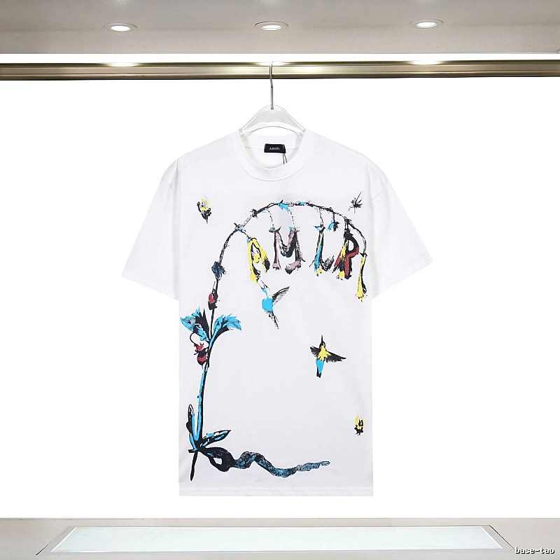 Amiri Streetwear Graphic T-shirt White Blue Amiri with Logo Accent