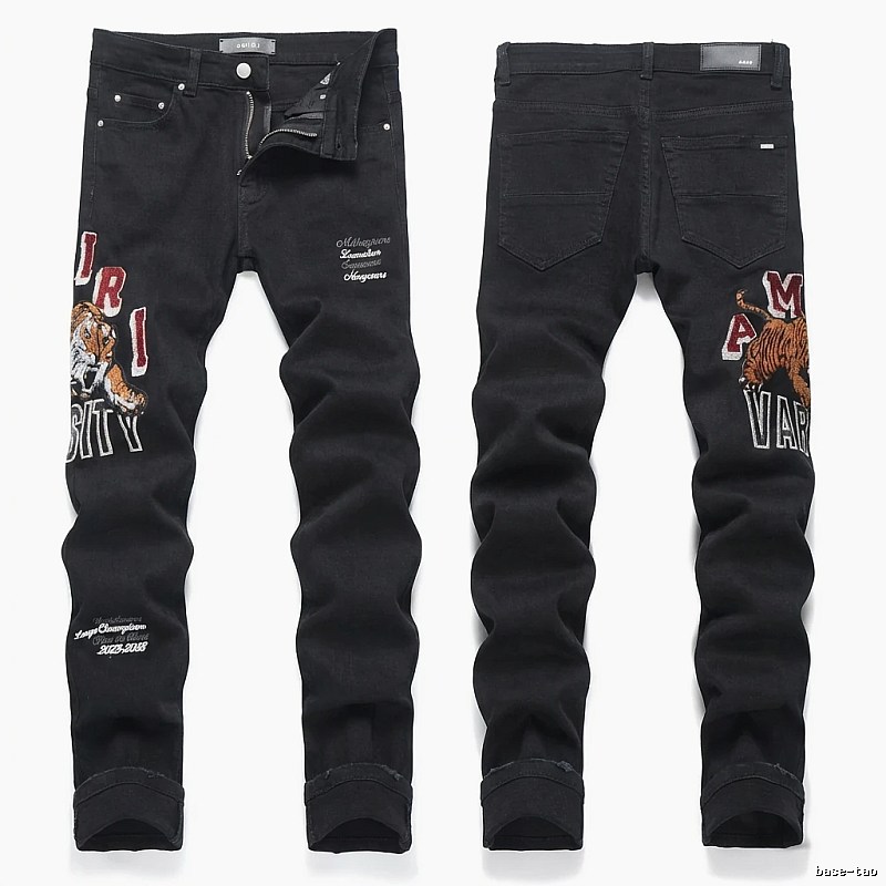 AMIRI Tiger Embroidery Trendy and Cool Style Black Pants