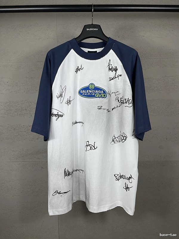 Balenciaga Blue and White Signature Style T-shirt