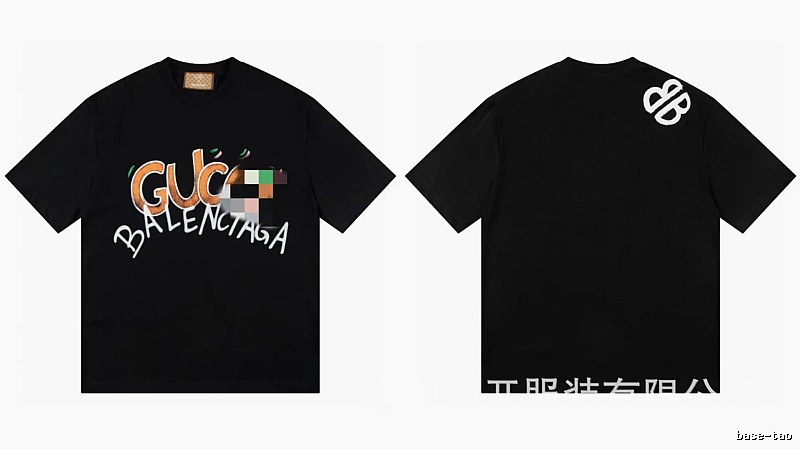 Balenciaga Co-branded Graffiti-Style Black Short-Sleeve T-Shirt