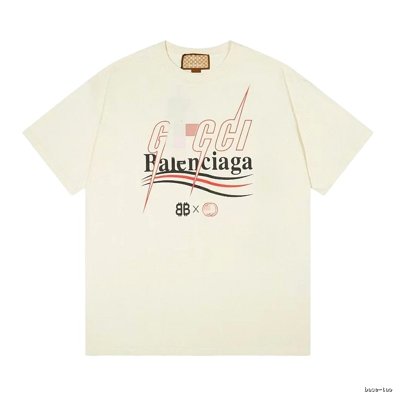 Balenciaga Co-branded Printed Streetwear Off-white Short-sleeve T-shirt