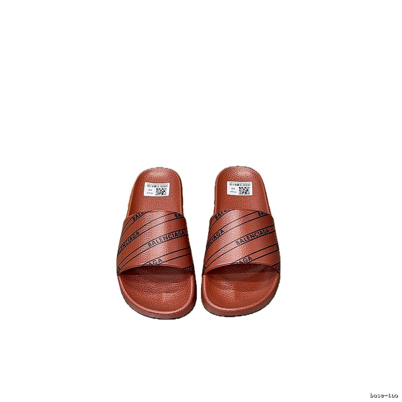 Balenciaga Letter Print Streetwear Brand Reddish Brown Slide Sandals