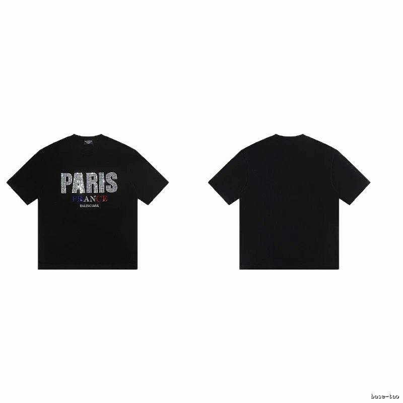 Balenciaga PARIS Rhinestone-Embellished Streetwear Black T-Shirt