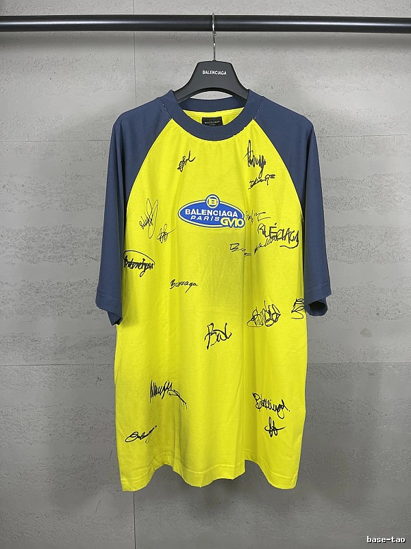 Balenciaga Signature Style Yellow and Blue T-shirt