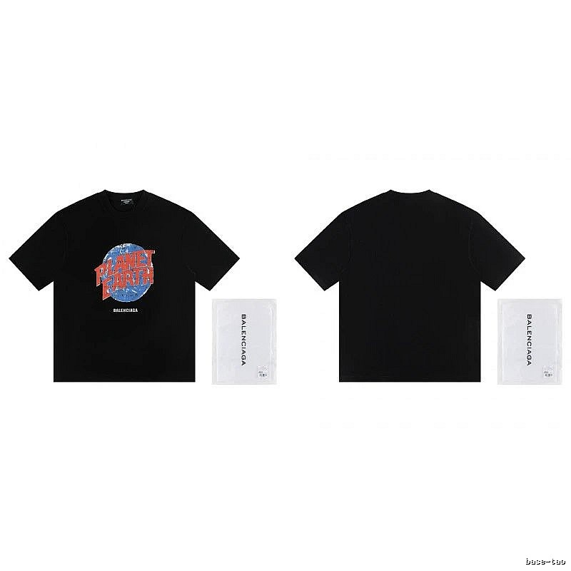 Balenciaga Trendy Black Short-sleeve T-shirt with Earth Print