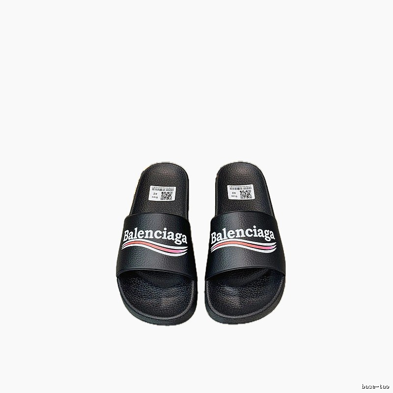 Balenciaga Trendy Color-Stripe Black Slippers