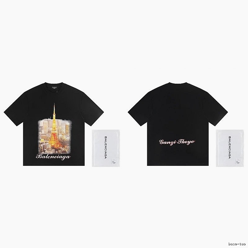 Balenciaga Vintage Black T-shirt with Tokyo Tower Print