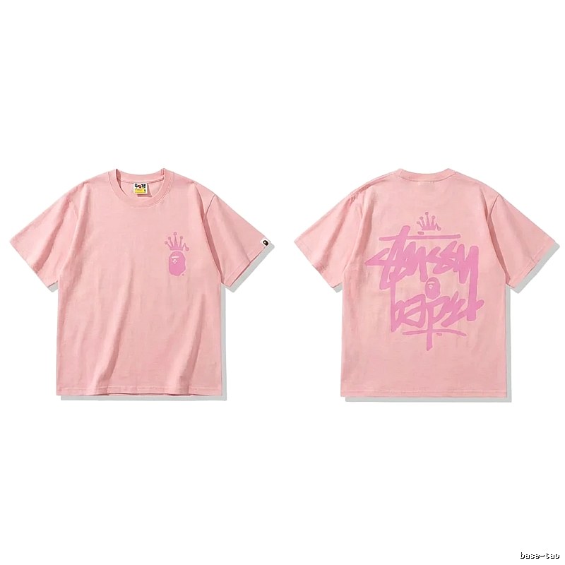 Bape Crown Print Pink Short-sleeve Shirt