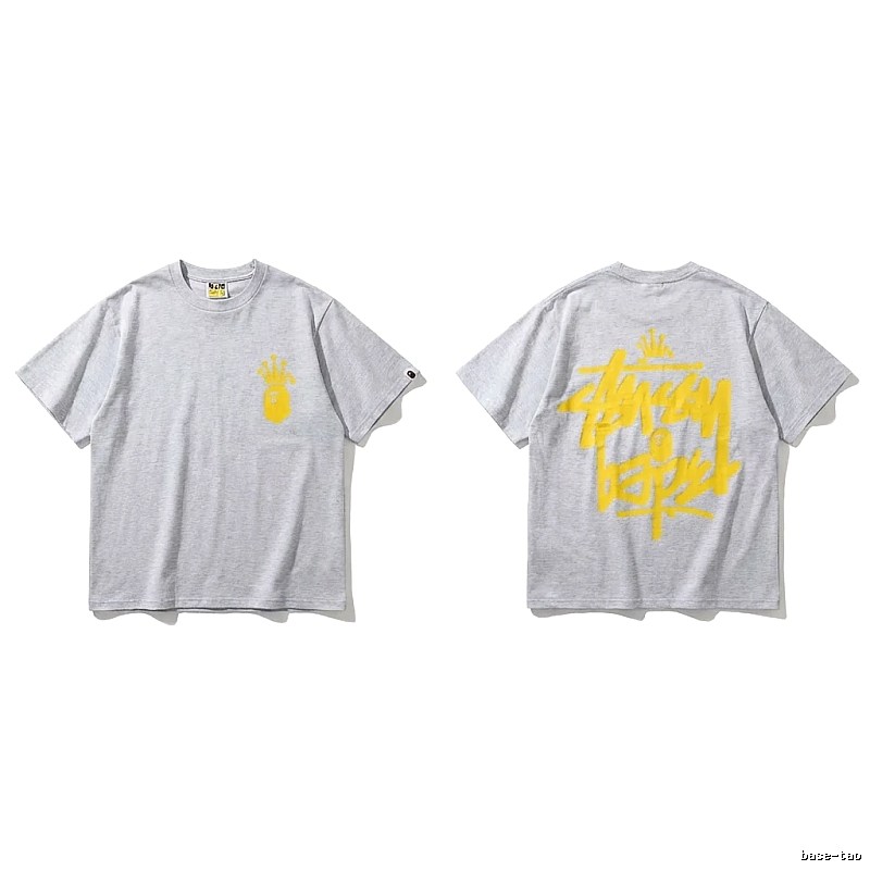 Bape Crown Trendy Brand Light Gray T-shirt