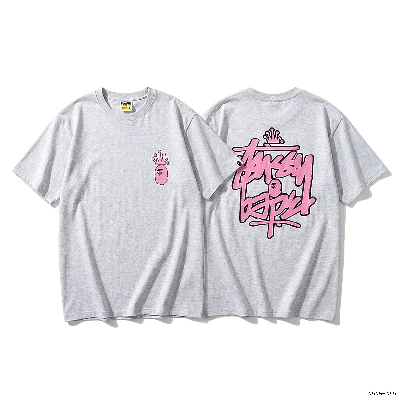 Bape pink graffiti-style short-sleeve shirt
