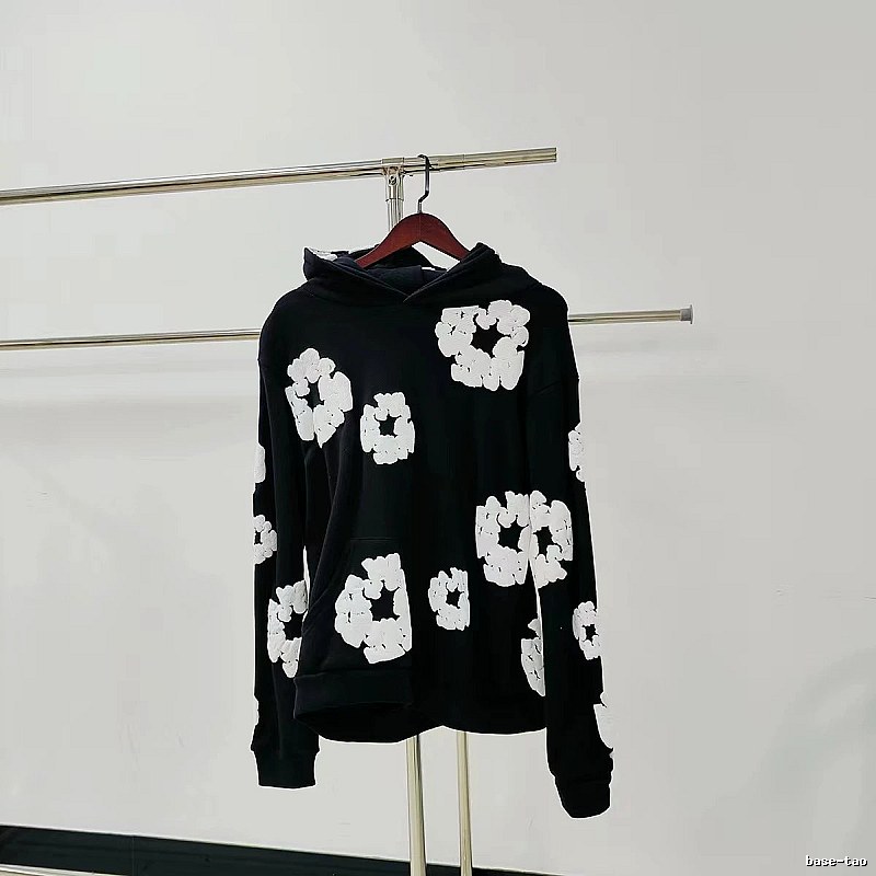 Black Hoodie with Oversized White Flower Print
