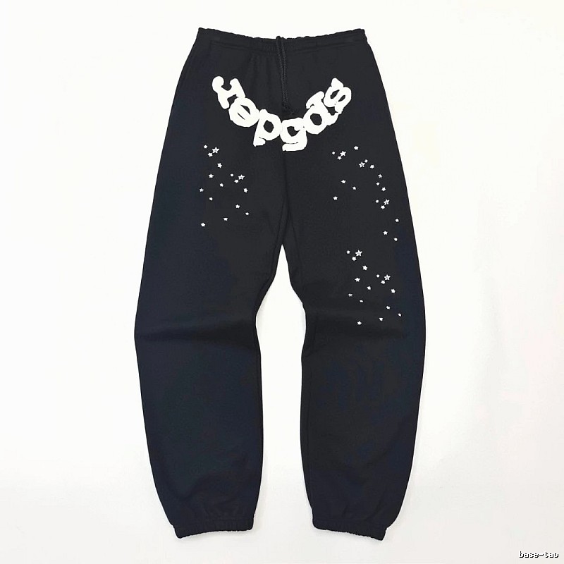 Bold White Branding Sp5der Logo Sweatpants in Black