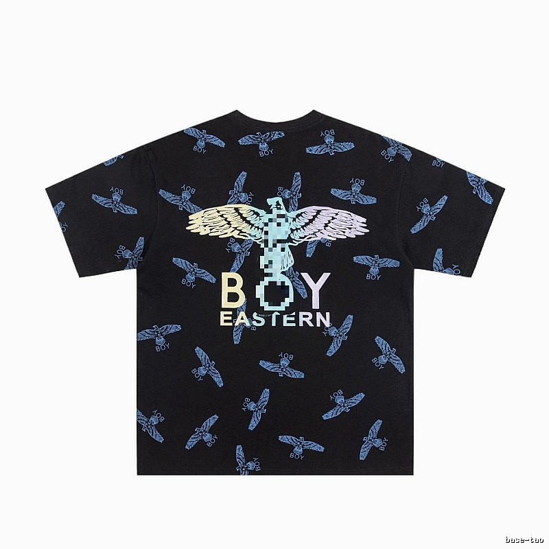 BOY All-over Flying Eagle Print Streetwear Style Black Short-sleeve T-shirt