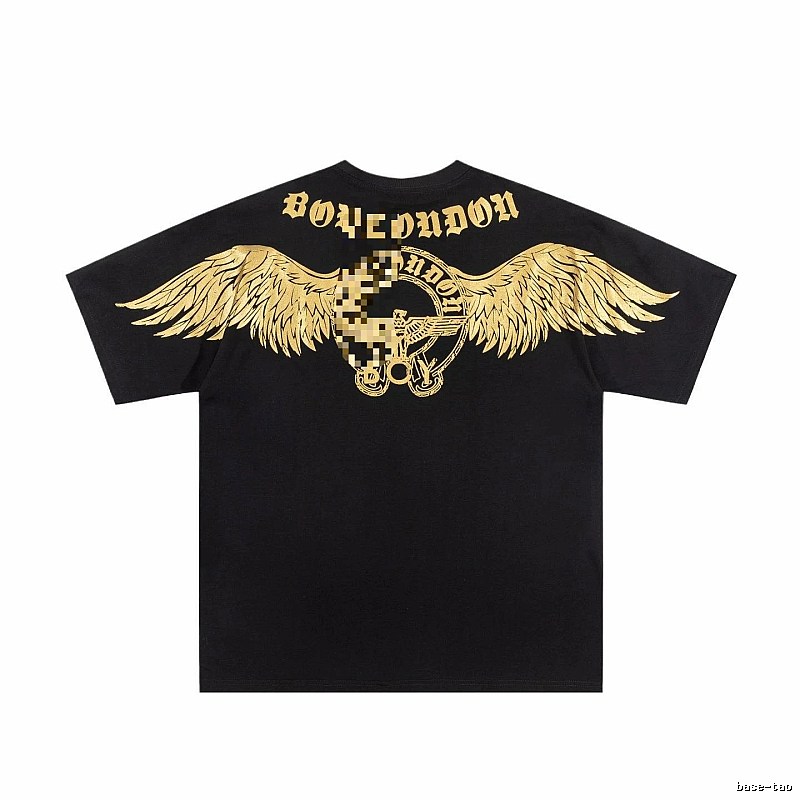 BOY Street Style Black Short-sleeve T-shirt with Gold Foil Stamped Wings