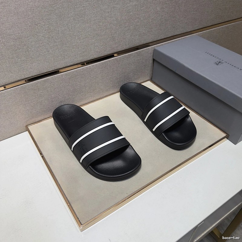 Brunello Cucinelli Casual Minimalist Black and White Color-block Slide Sandals