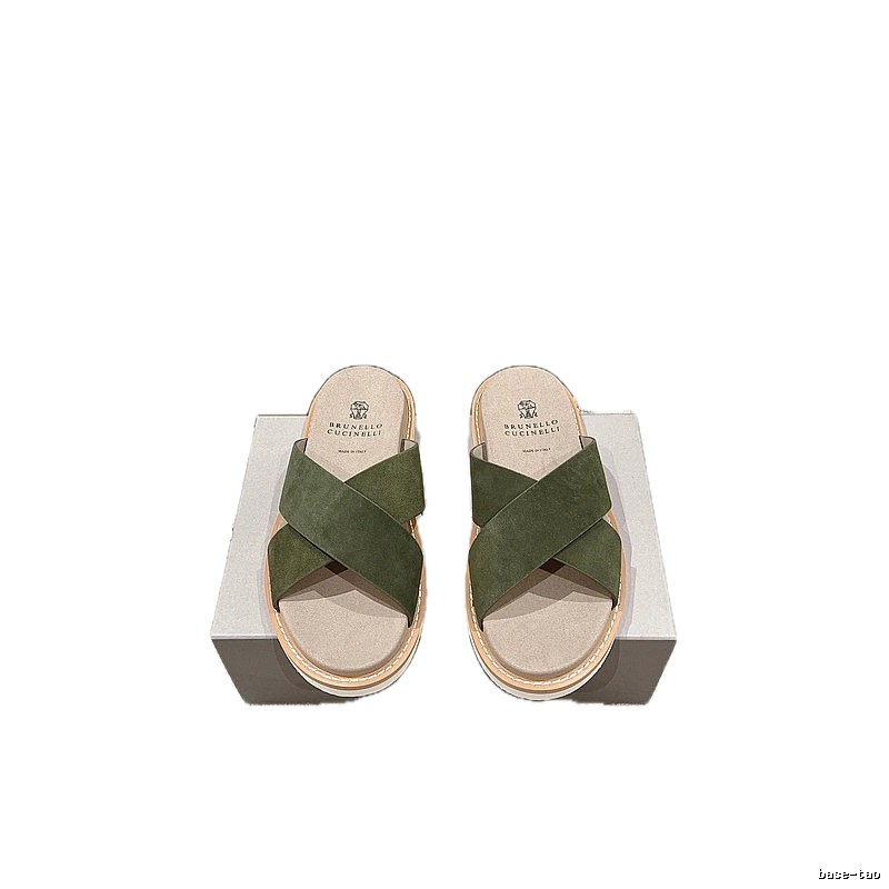 Brunello Cucinelli Casual-style Army Green Slides
