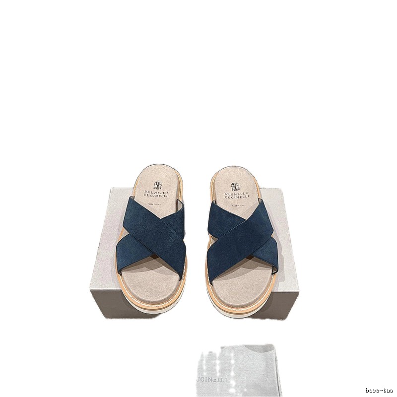 Brunello Cucinelli Minimalist Casual Navy Blue Slide Sandals