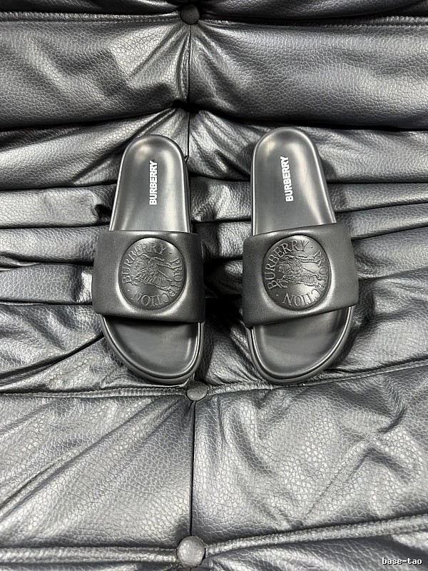 Burberry Knight-Embossed Minimalist Black Slide Sandals