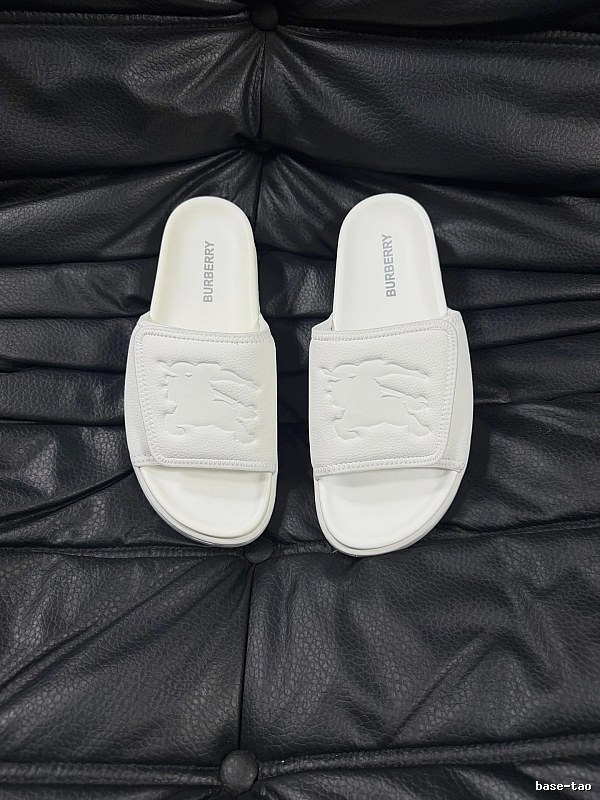 Burberry Knight Logo Minimalist Style White Slide Sandals