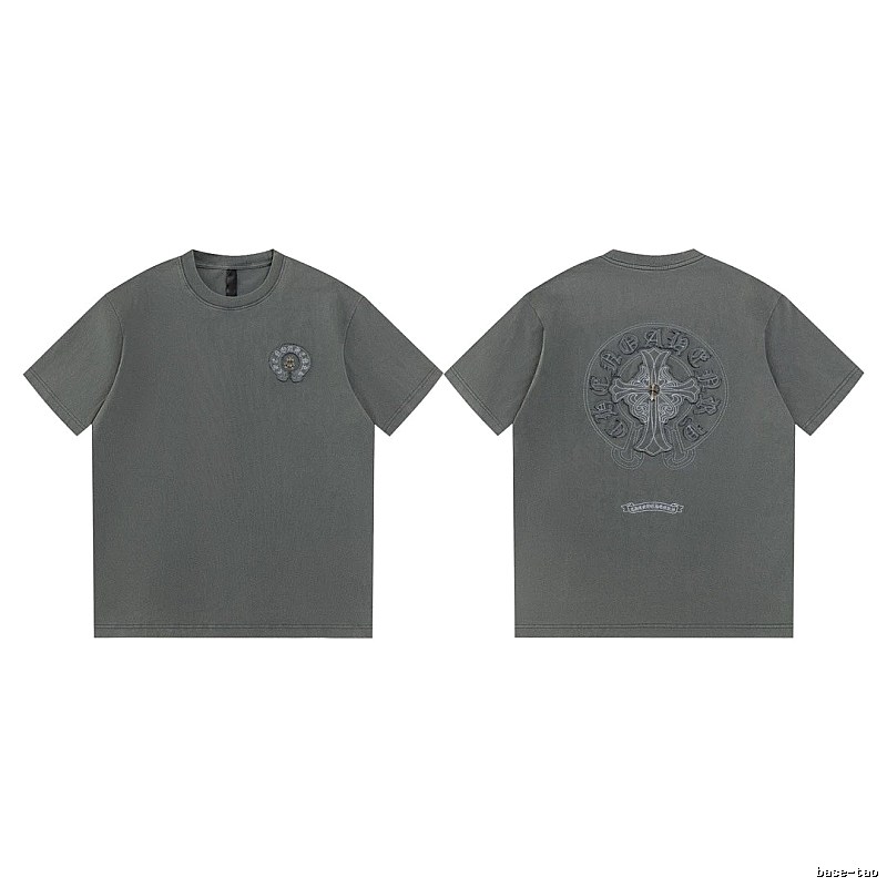 Chrome Hearts Cross Embroidered High Street Dark Grey Short-sleeve T-Shirt