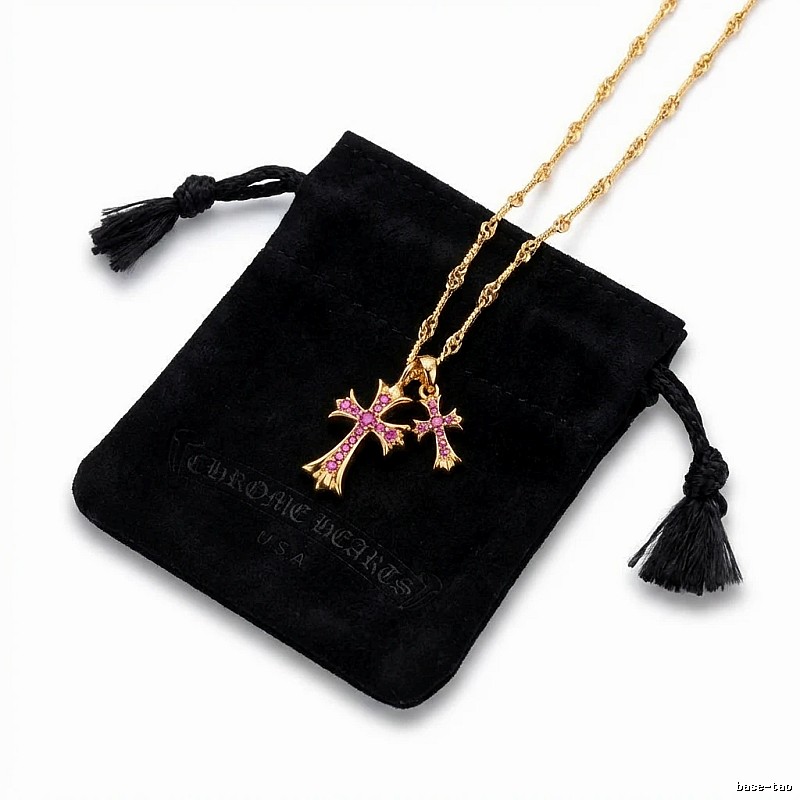 Chrome Hearts Cross Gold Red Diamond Necklace