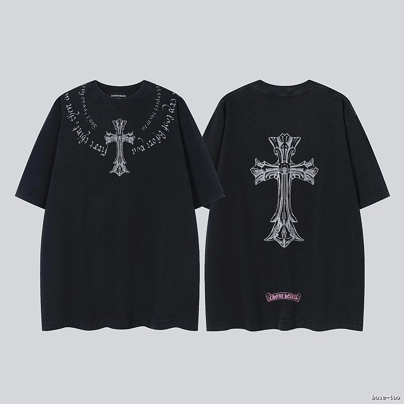 Chrome Hearts Cross Gothic Style Black Short Sleeve T-shirt