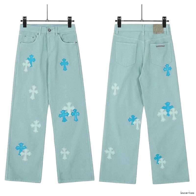 Chrome Hearts Cross Trend Brand Light Blue Jeans