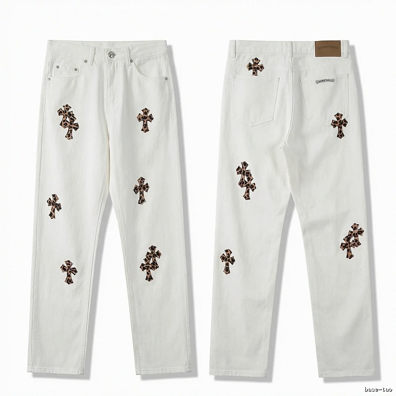 Chrome Hearts Cross Trendy Cool White Jeans
