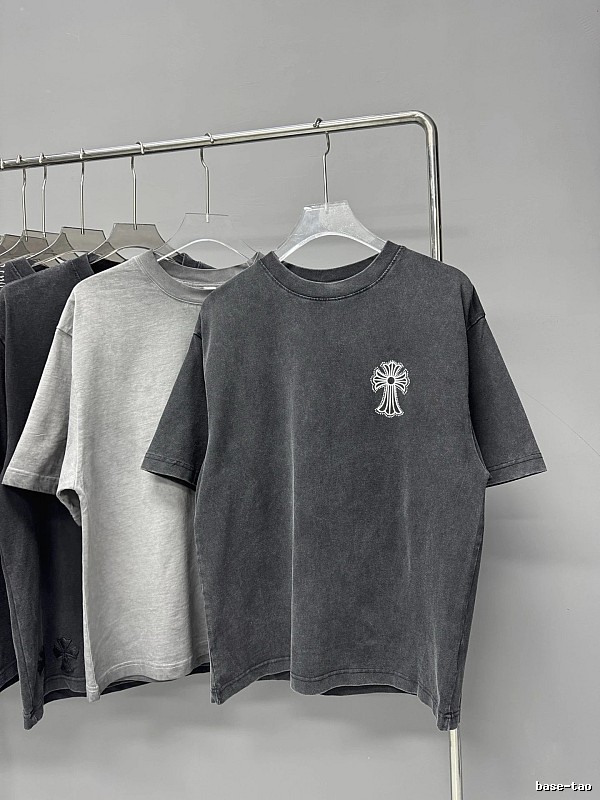 Chrome Hearts Cross Vintage Distressed Charcoal Grey T-Shirt