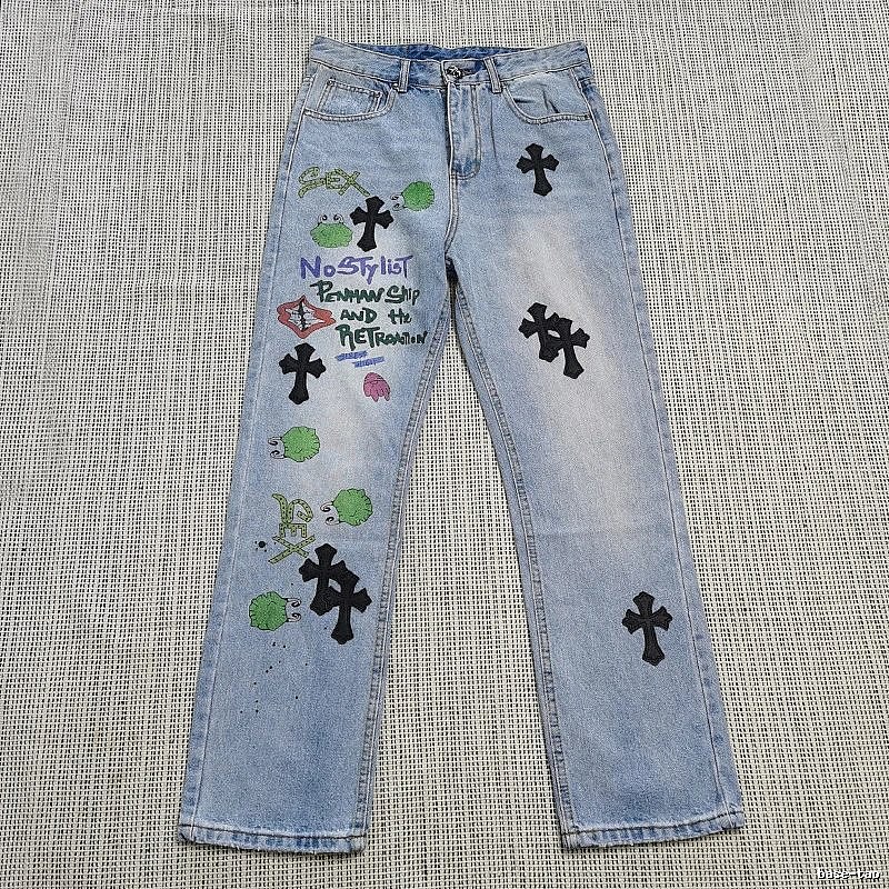 Chrome Hearts Logo Detail Cross patch jeans White Jeans Black with Relaxed Feel