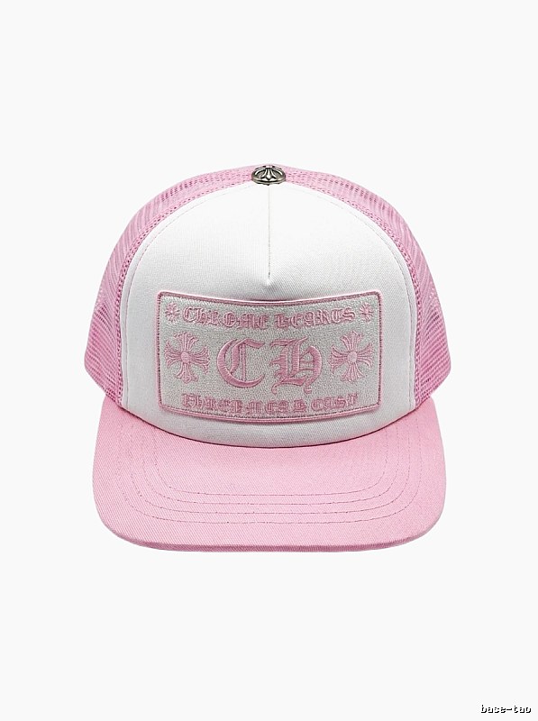 Chrome Hearts Pink and White Patchwork Trendy Hat