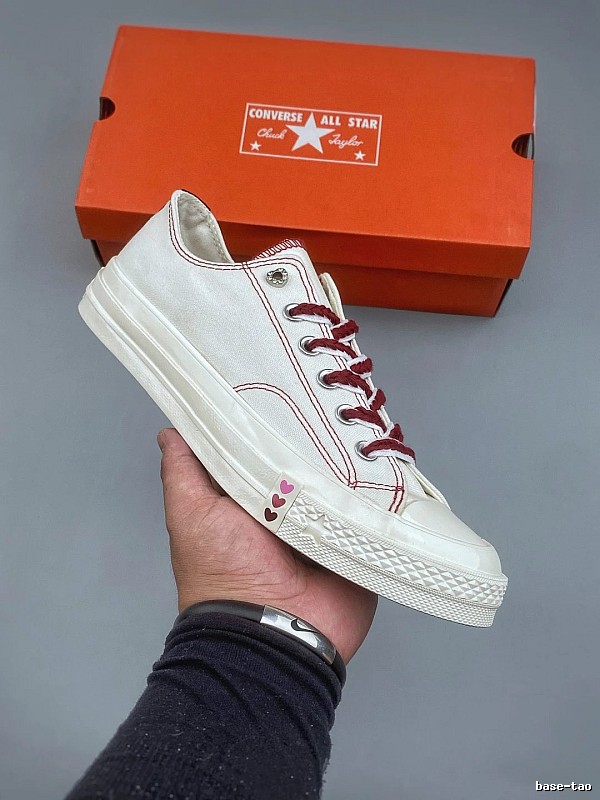 Converse Cream and Red Canvas Low-Tops, Classic Foxing