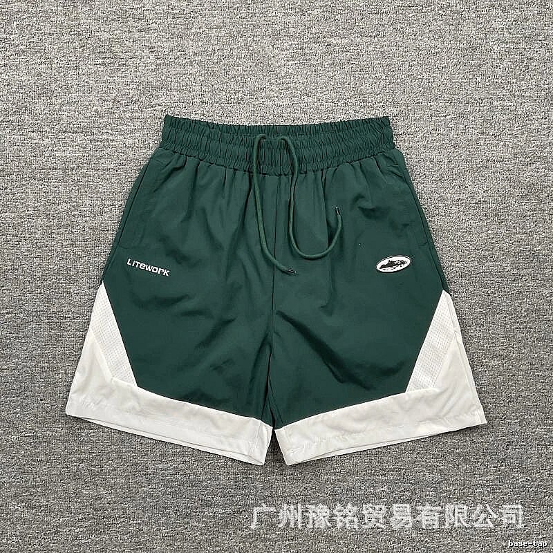 Corteiz Street Style Dark Green & White Colorblock Casual Shorts