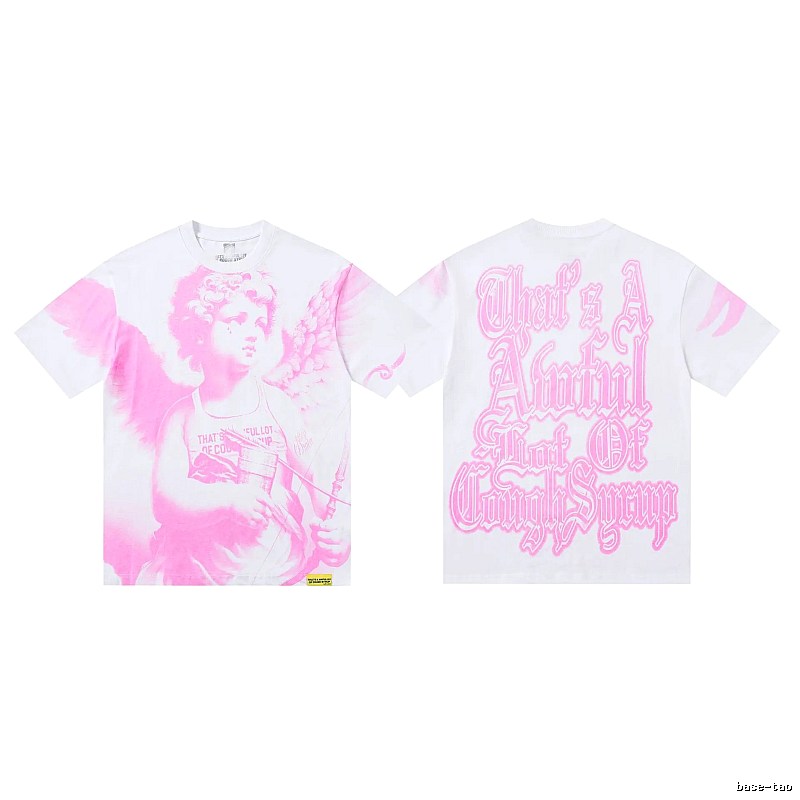 COUGH SYRUP Angel Print Street Style White and Pink T-shirt