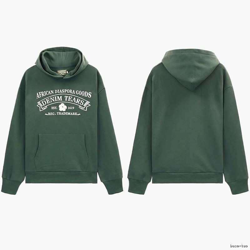 DENIM TEARS retro-style dark green hoodie